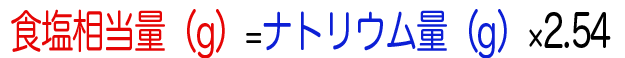 食塩相当量（g）=ナトリウム量（g）×2.54